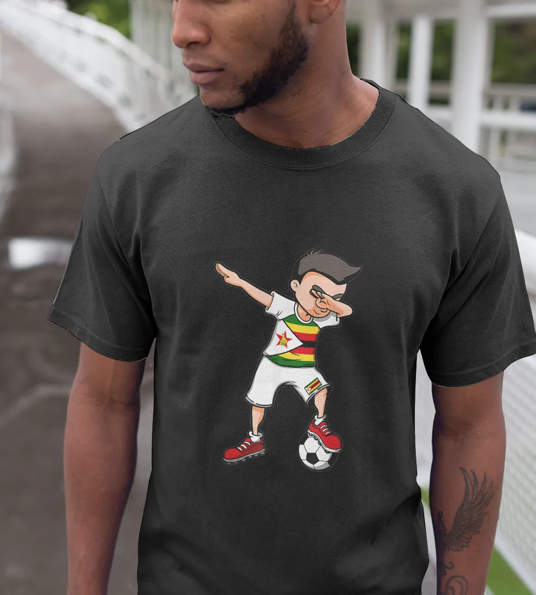 1sttheworld T-Shirt - Dabbing Soccer Boy Zimbabwe T-Shirt Black A35