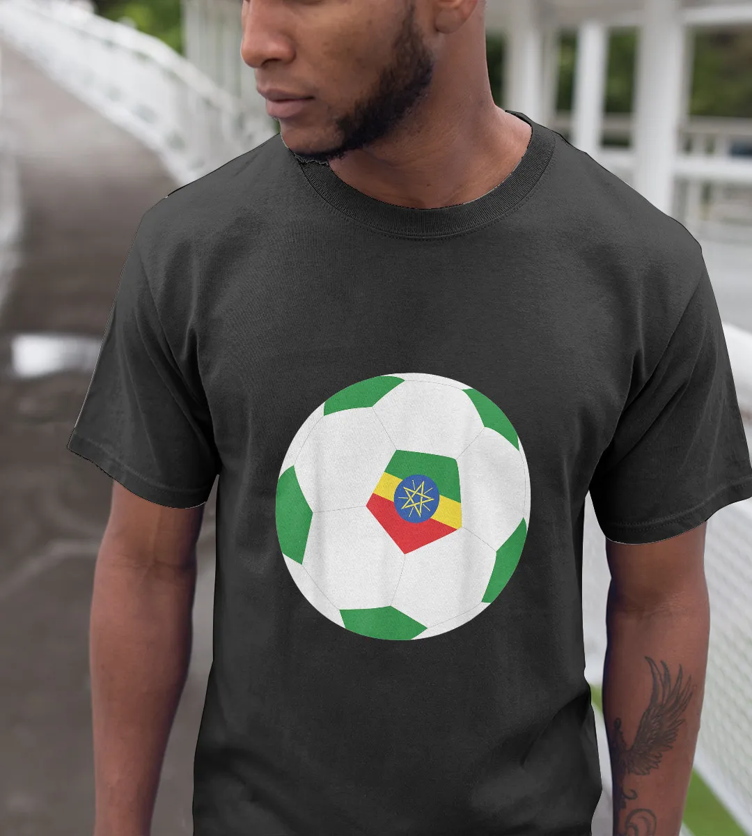 1sttheworld T-Shirt - Ethiopia Soccer Ball Flag T-Shirt Black A35