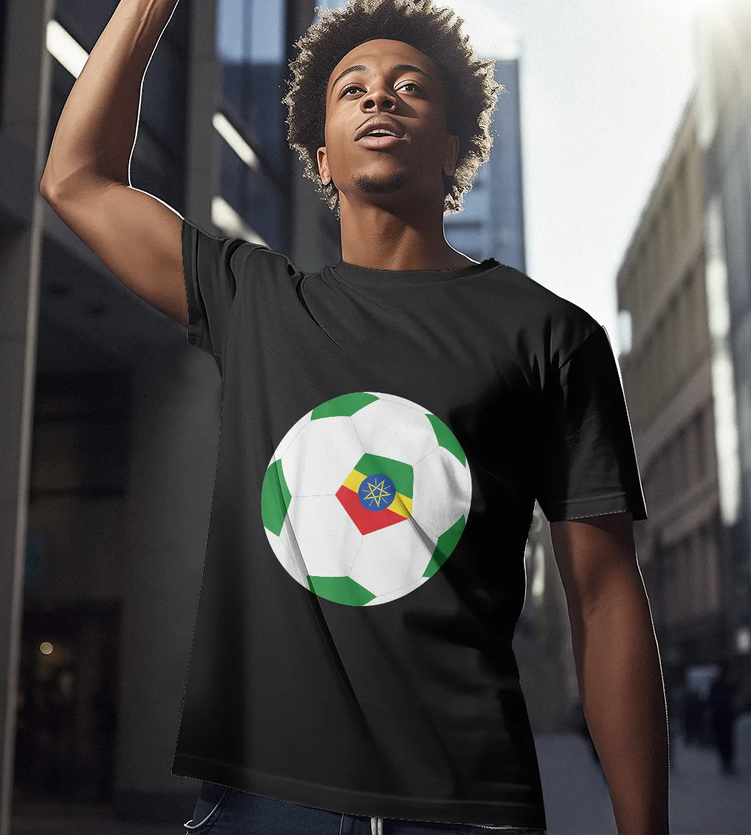 1sttheworld T-Shirt - Ethiopia Soccer Ball Flag T-Shirt Black A35