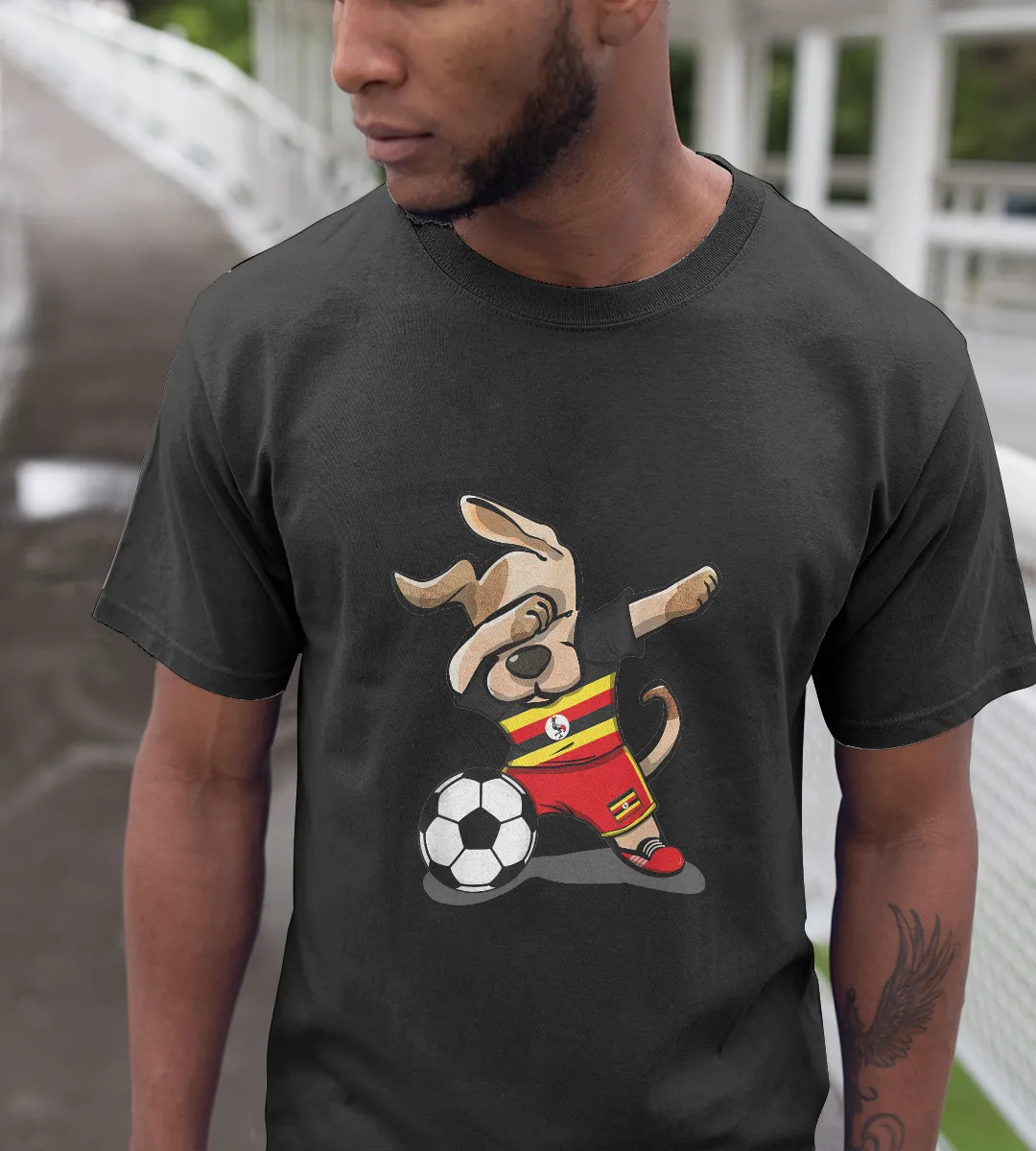 1sttheworld T-Shirt - Funny Dog Uganda Soccer T-Shirt Black A35