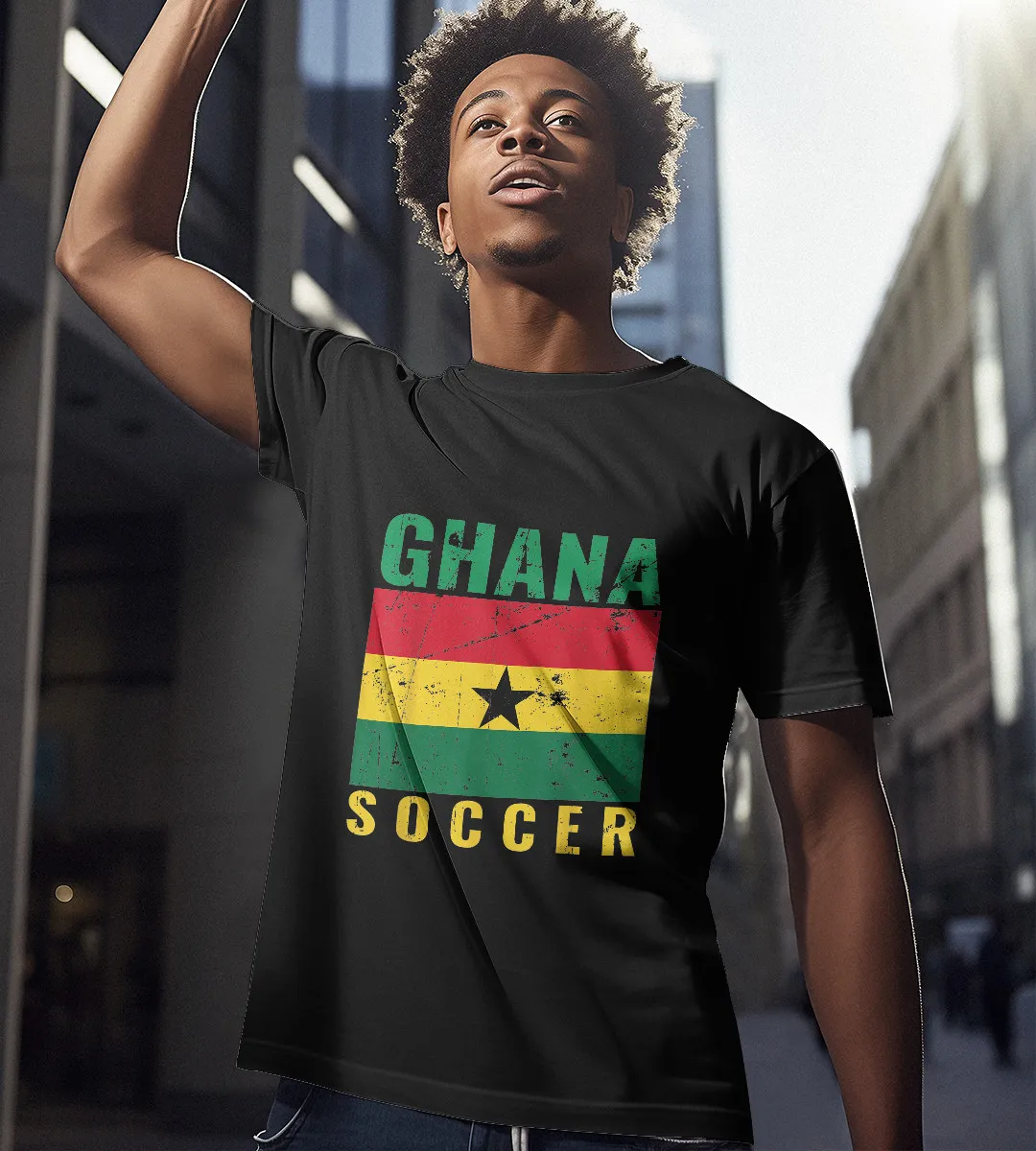 1sttheworld T-Shirt - Ghana Soccer Flag T-Shirt Black A35