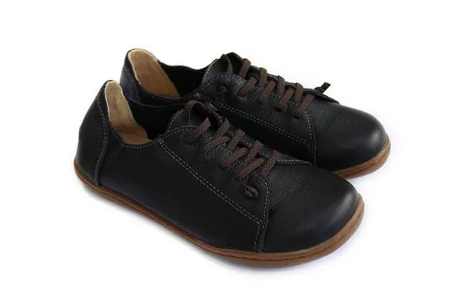 35-42 Women's Flat 100% Authentic Leather Plain Toe Lace Up Shoes