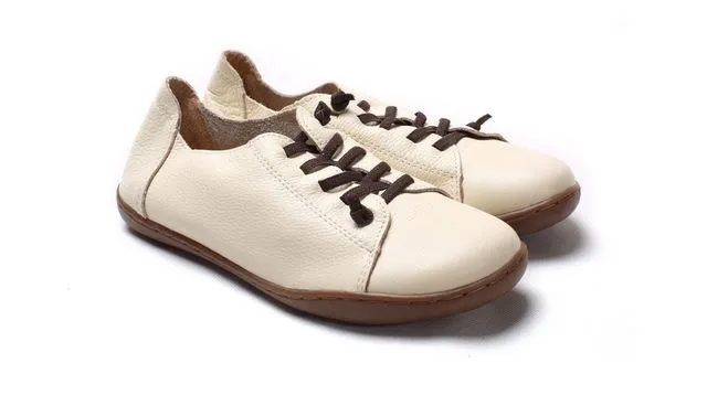 35-42 Women's Flat 100% Authentic Leather Plain Toe Lace Up Shoes