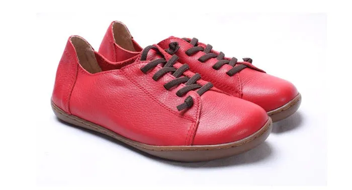 35-42 Women's Flat 100% Authentic Leather Plain Toe Lace Up Shoes