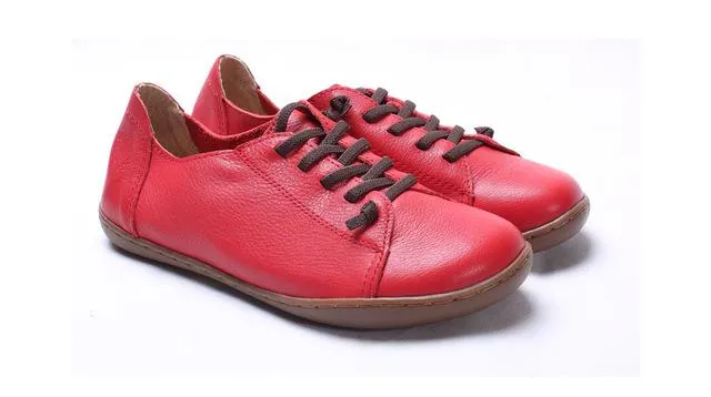 35-42 Women's Flat 100% Authentic Leather Plain Toe Lace Up Shoes