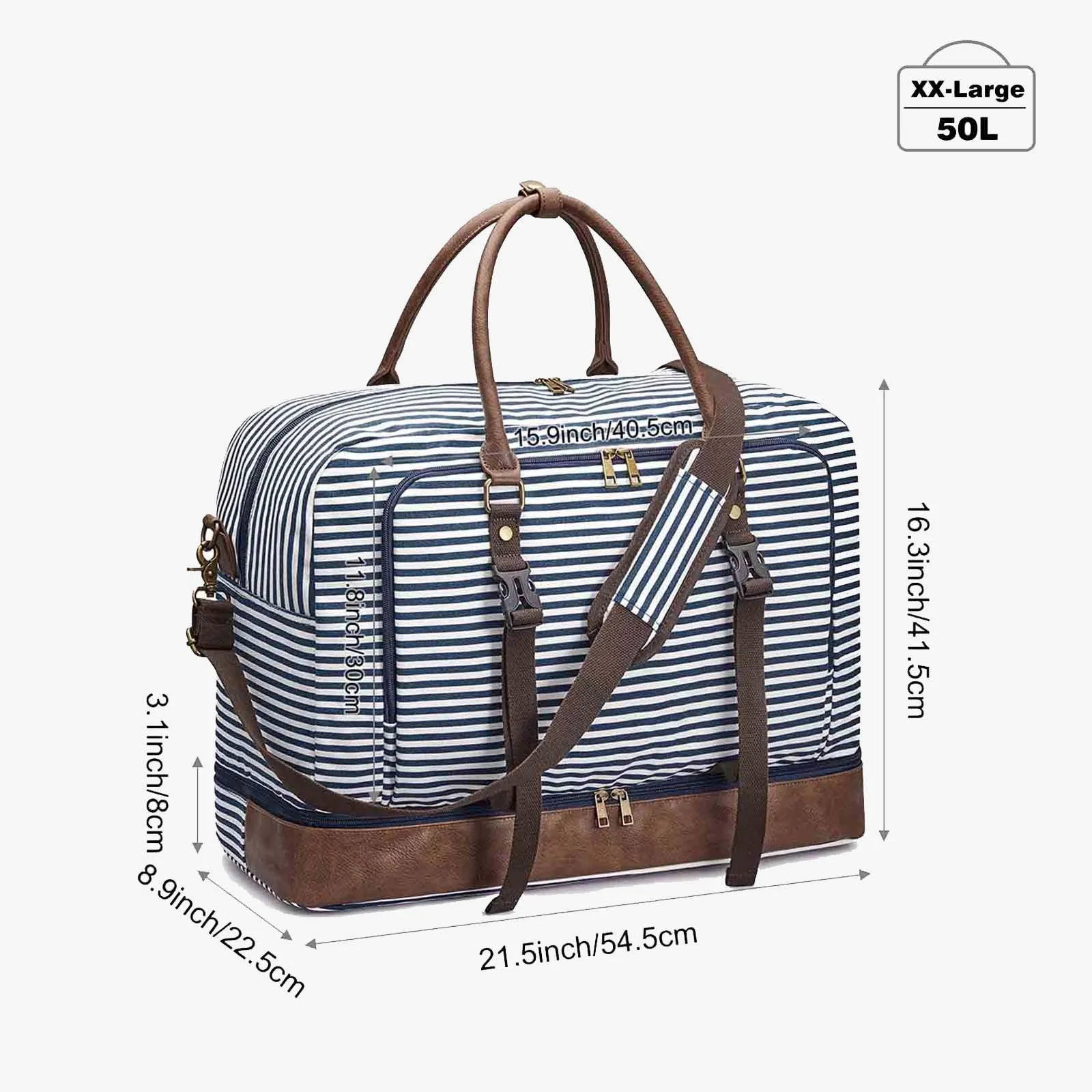 50L Canvas Duffel Bag With Shoe & Laptop Compartment