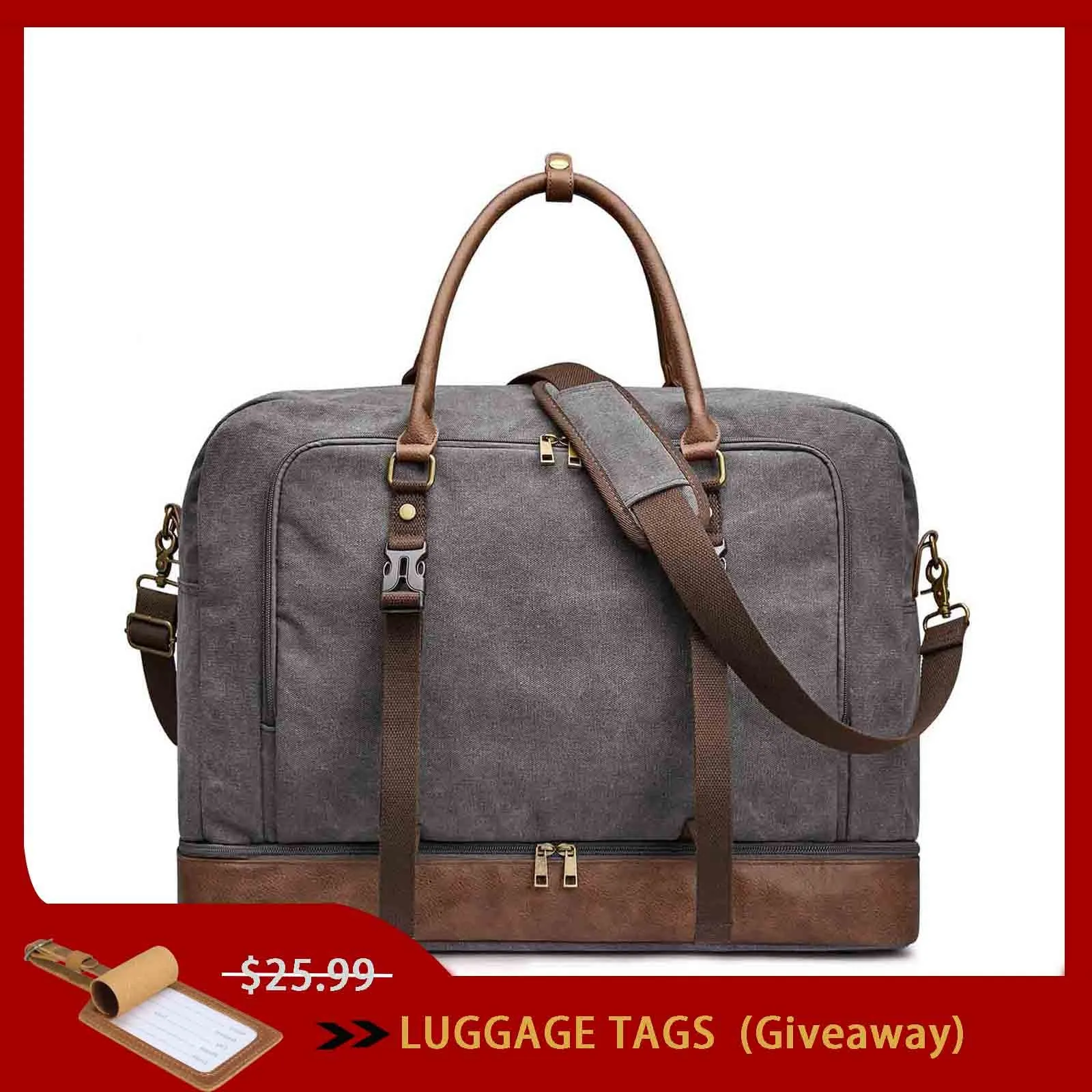 50L Canvas Duffel Bag With Shoe & Laptop Compartment