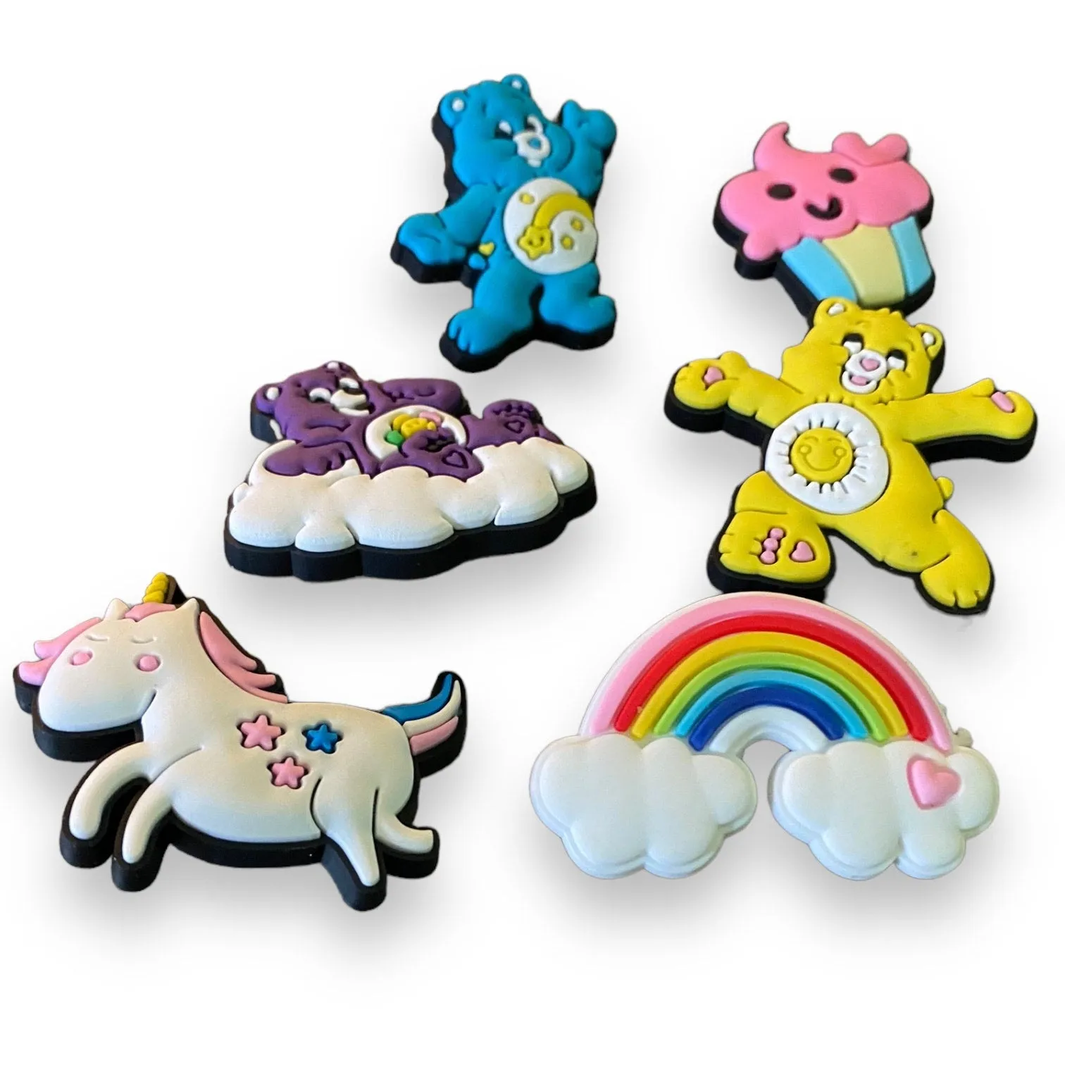 6 Care Bears Unicorn Rainbows Shoe Charms Decorations