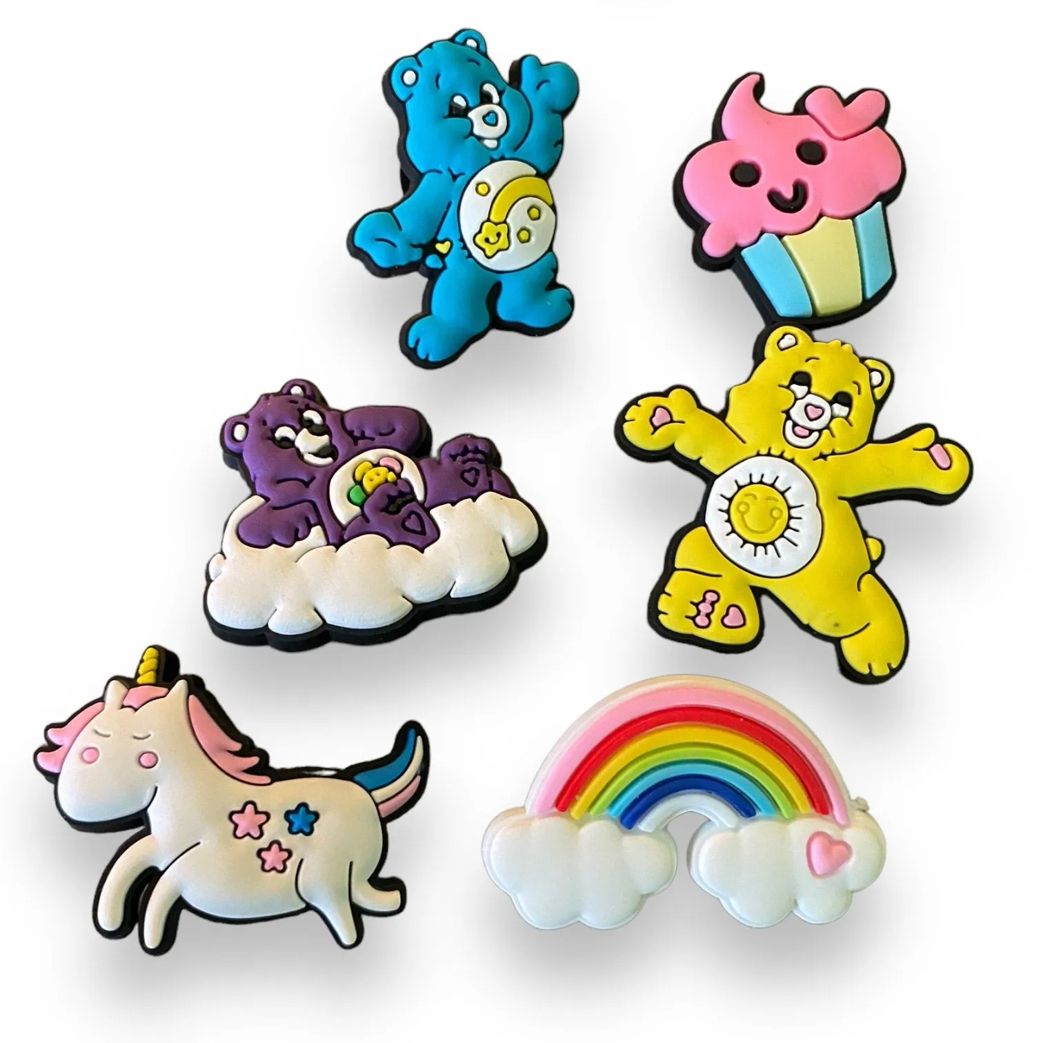 6 Care Bears Unicorn Rainbows Shoe Charms Decorations