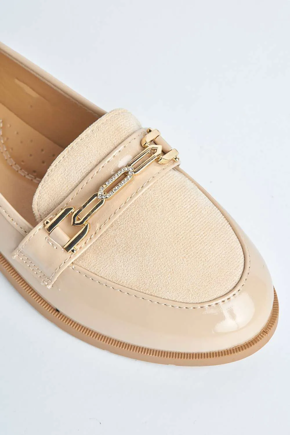 Ariee Diamante Detail Loafers in Beige