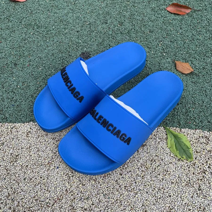 BALENCIAGA SLIPPERS LOGO *BLUE*