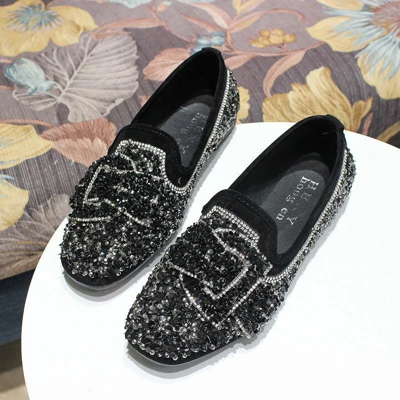 Bedazzled Buckle Front Loafers