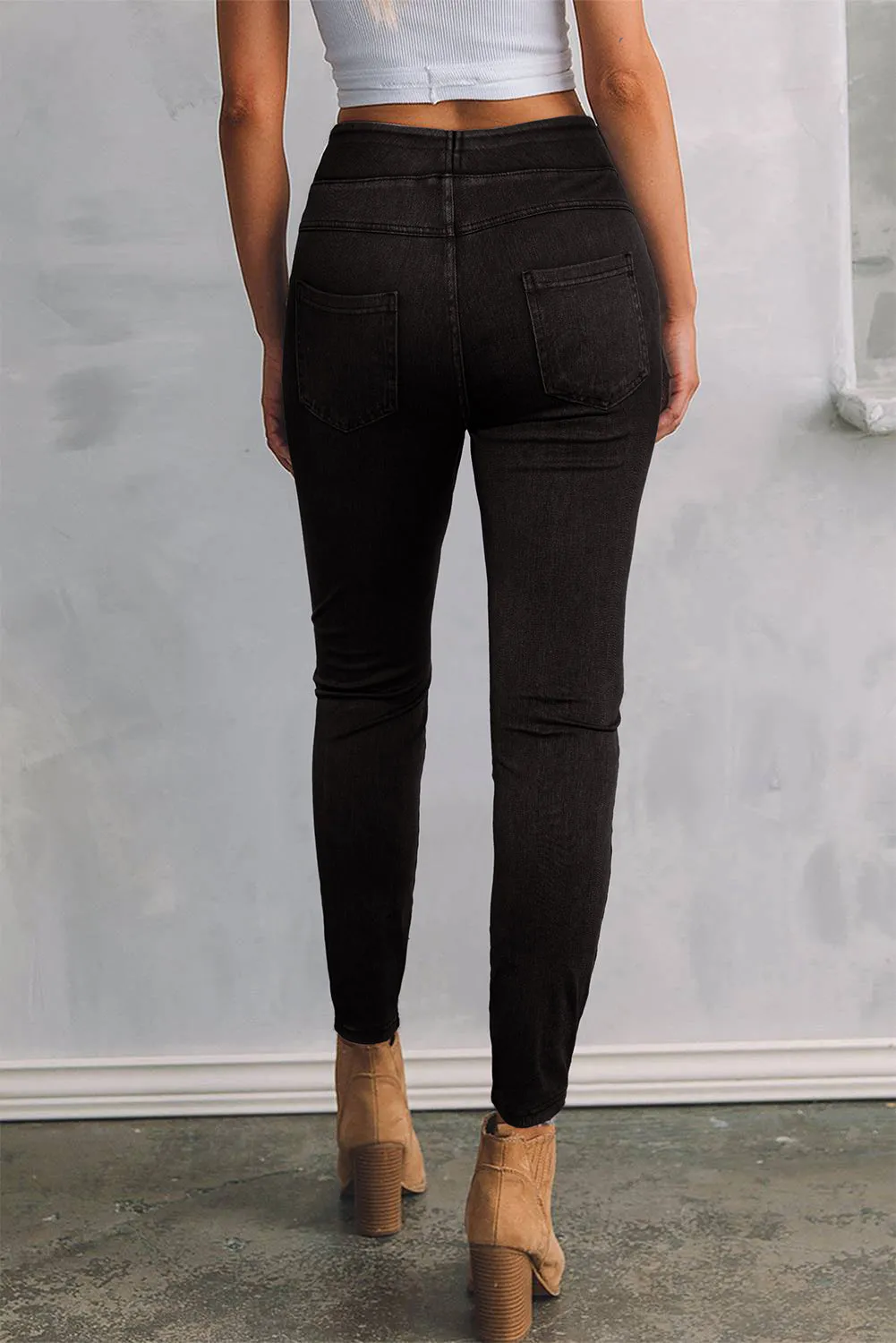 Black Stretchy Denim Casual Leggings