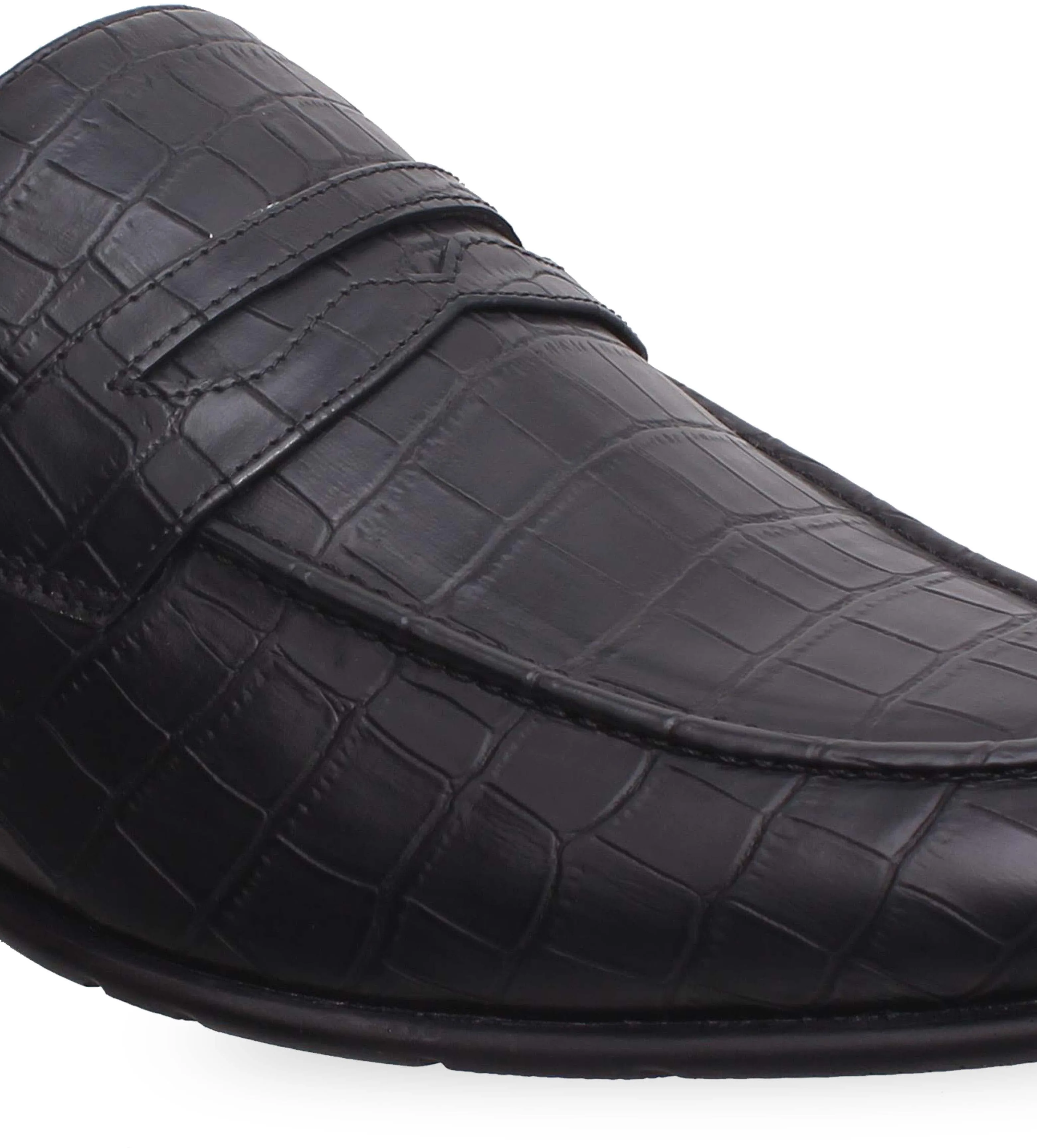 Black Textured Loafers