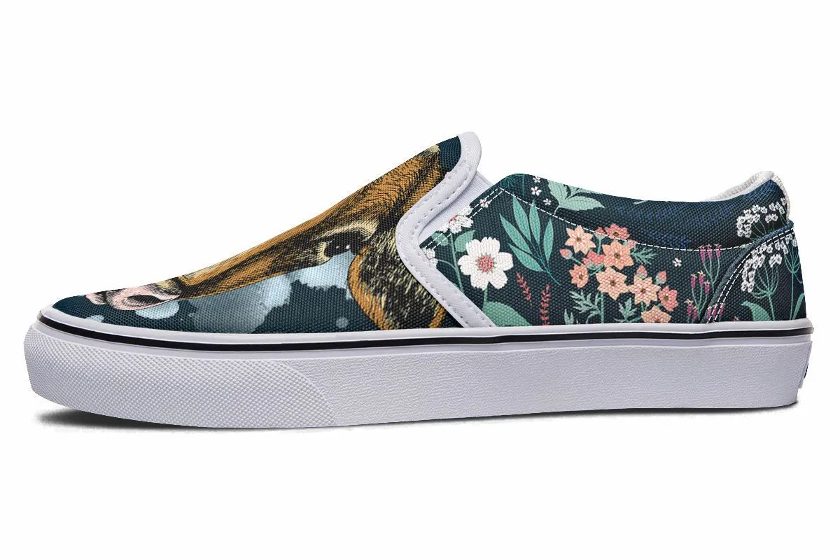 Blue Floral Cow Slip-On Shoes