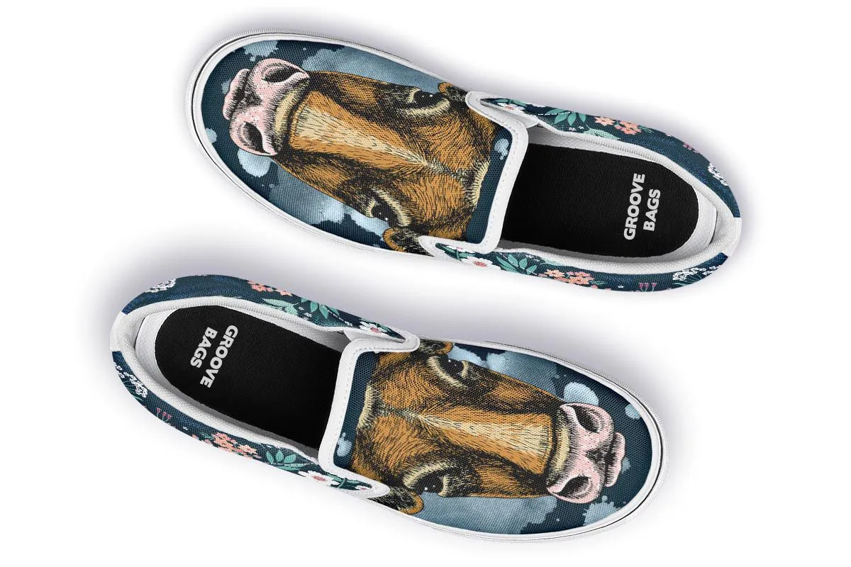 Blue Floral Cow Slip-On Shoes