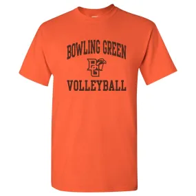 Bowling Green State University Falcons Arch Logo Volleyball Basic Cotton Short Sleeve T Shirt - Orange