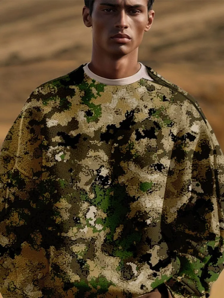 Casual Camo Sweatshirt with Shoulder Zip