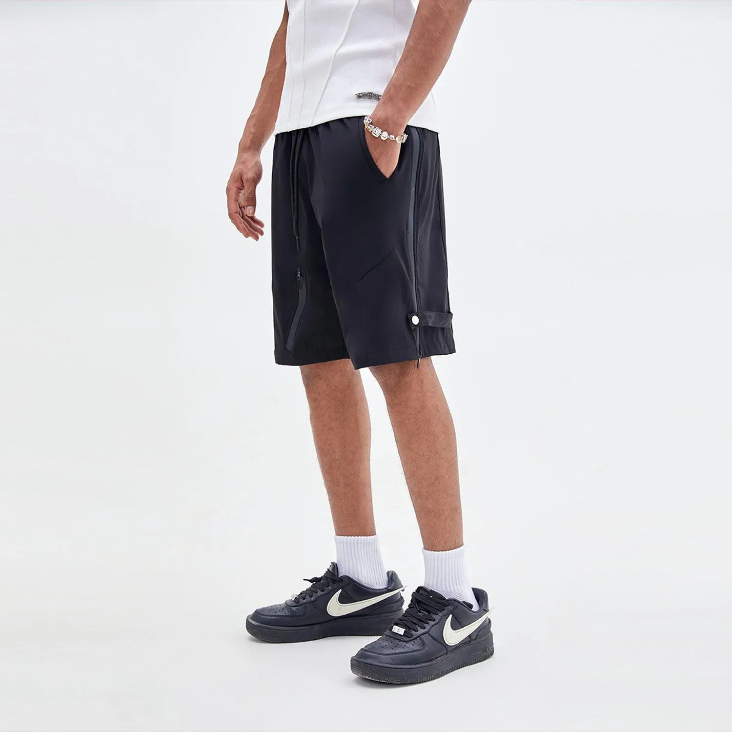 Casual Drawstring Zip Pocket Sports Shorts