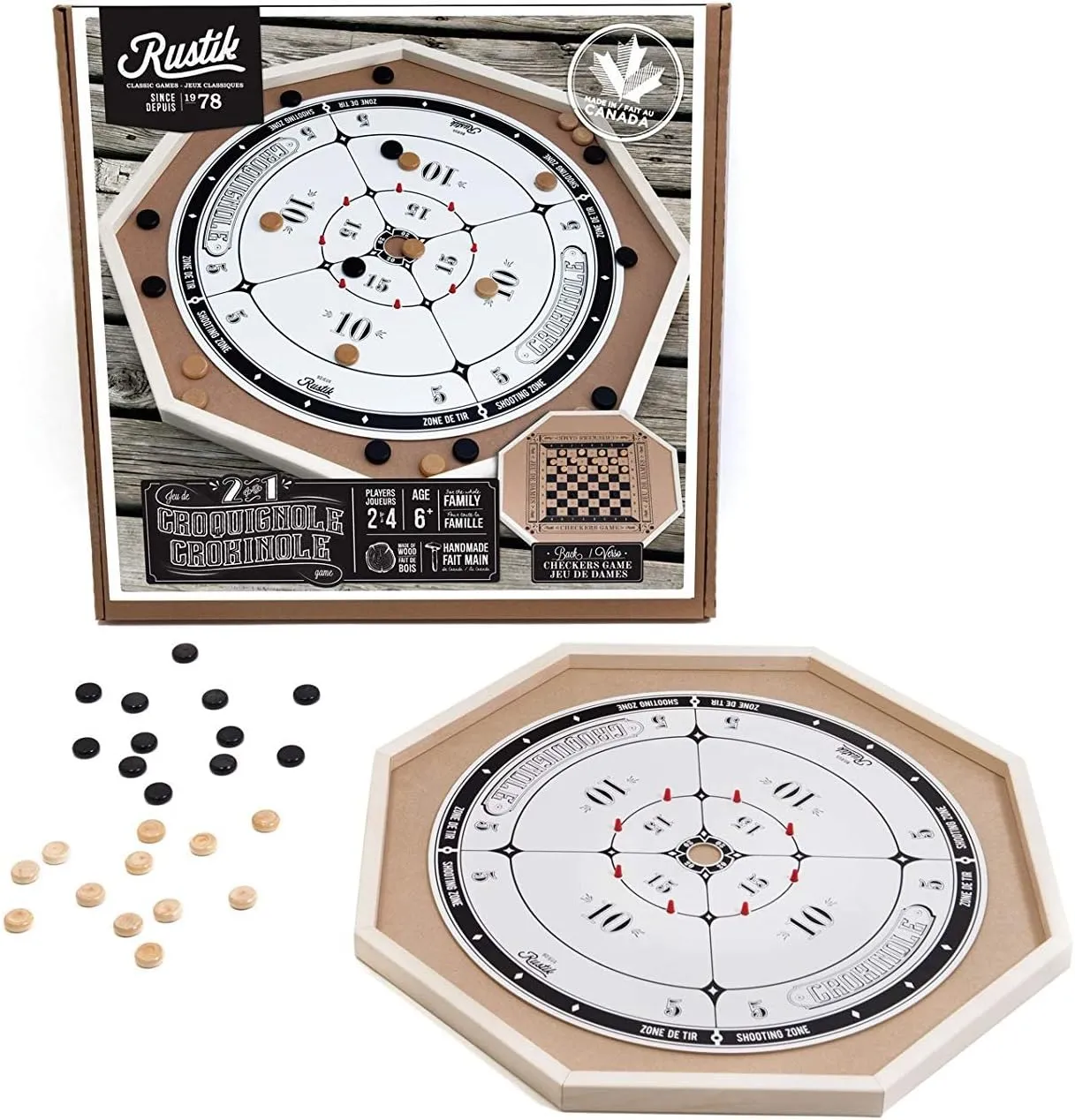 Crokinole & Checkers 2 in 1 Board Game