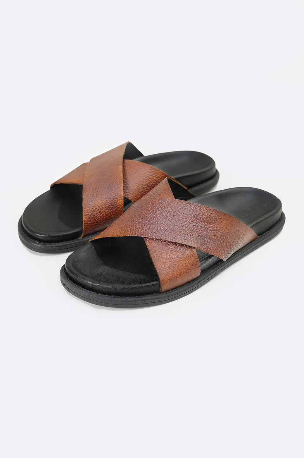 CROSSOVER LEATHER SLIPPERS