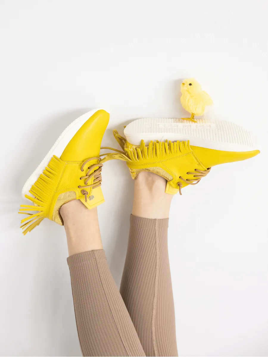 Esseutesse Leather Fringe Sneaker - Limoncello