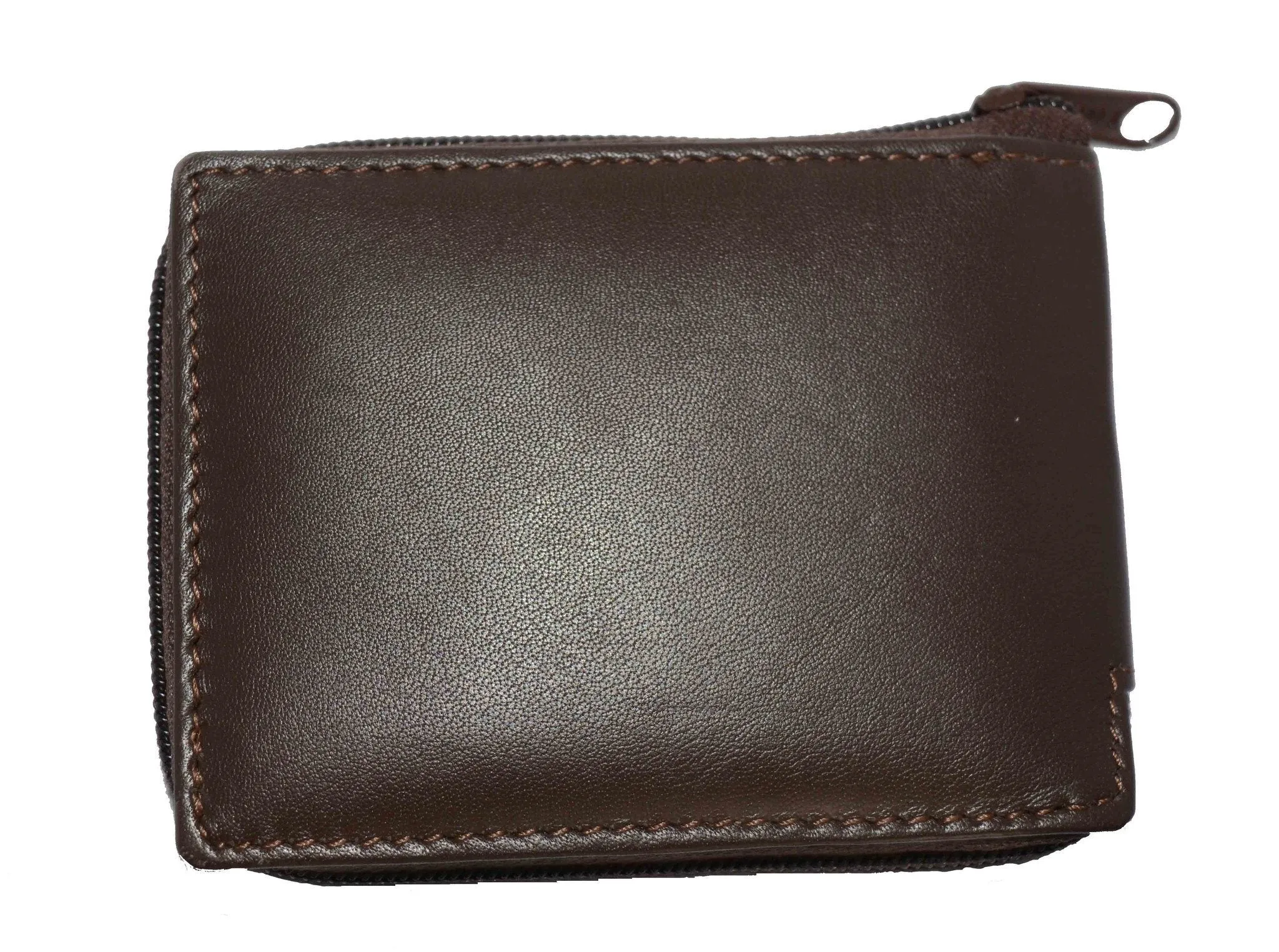 Genuine Flip ID Zipped Soft Leather Bifold Wallet - Brown