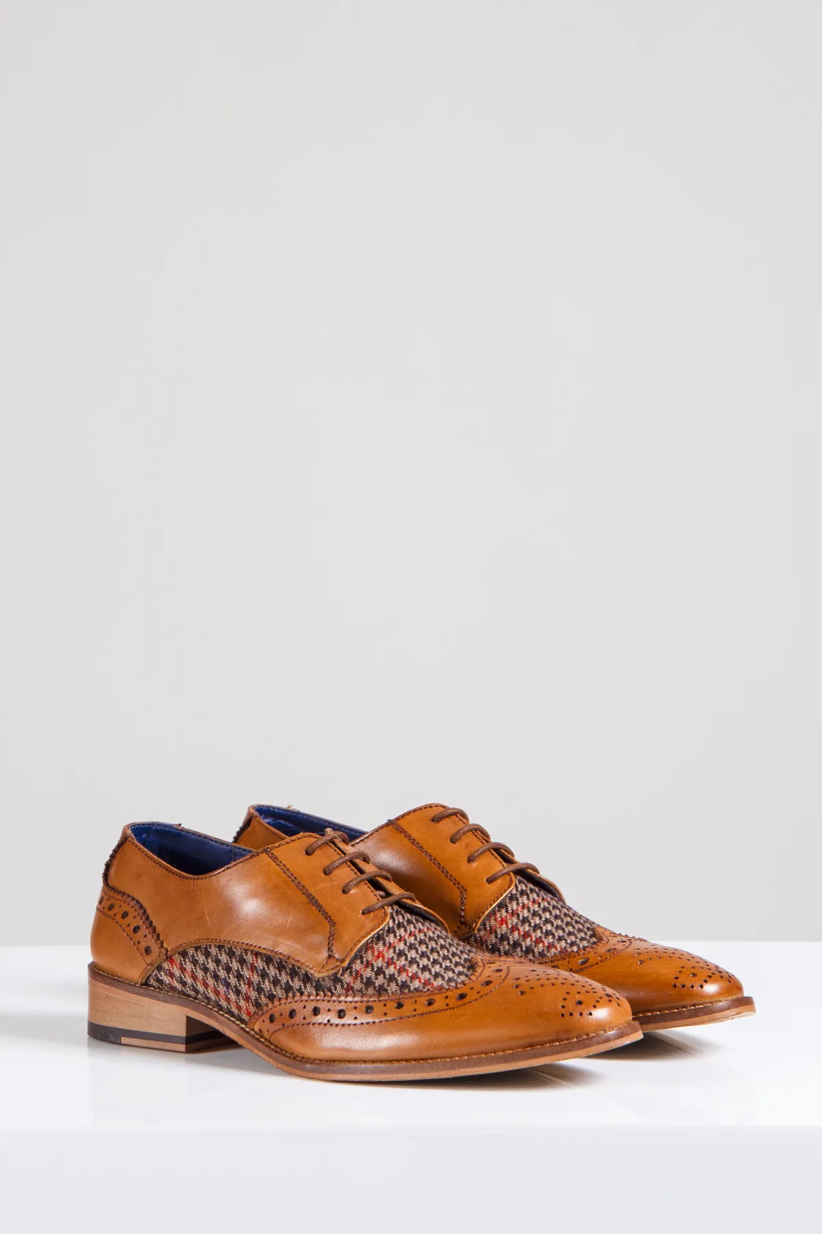 JACOB - Tan Leather Tweed Contrast Brogue Shoe