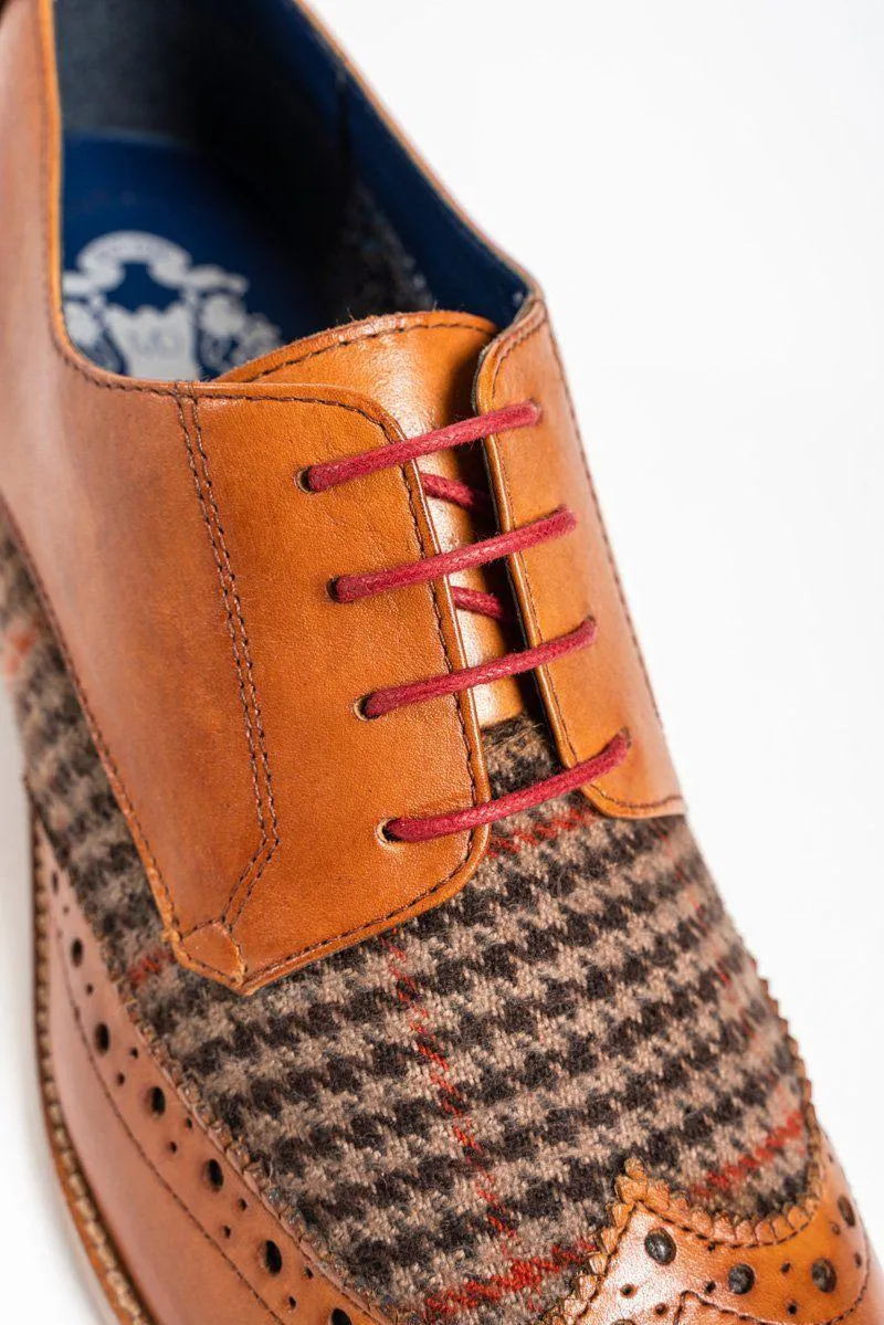 JACOB - Tan Leather Tweed Contrast Brogue Shoe