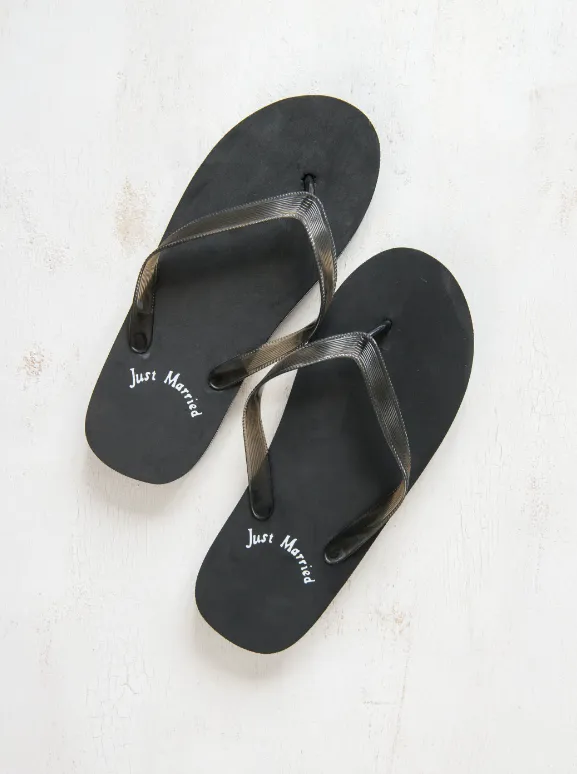 Men's Just Married Wedding Favor Flip Flops - Black