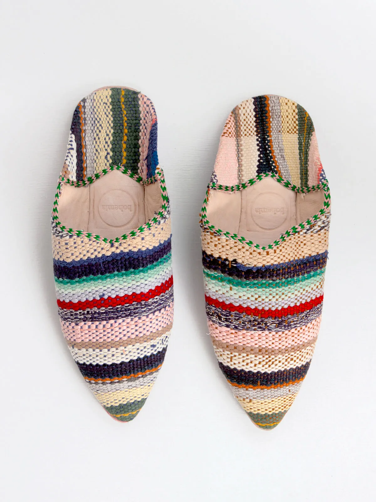 Moroccan Boujad Pointed Babouche Slippers, Pastel Stripe