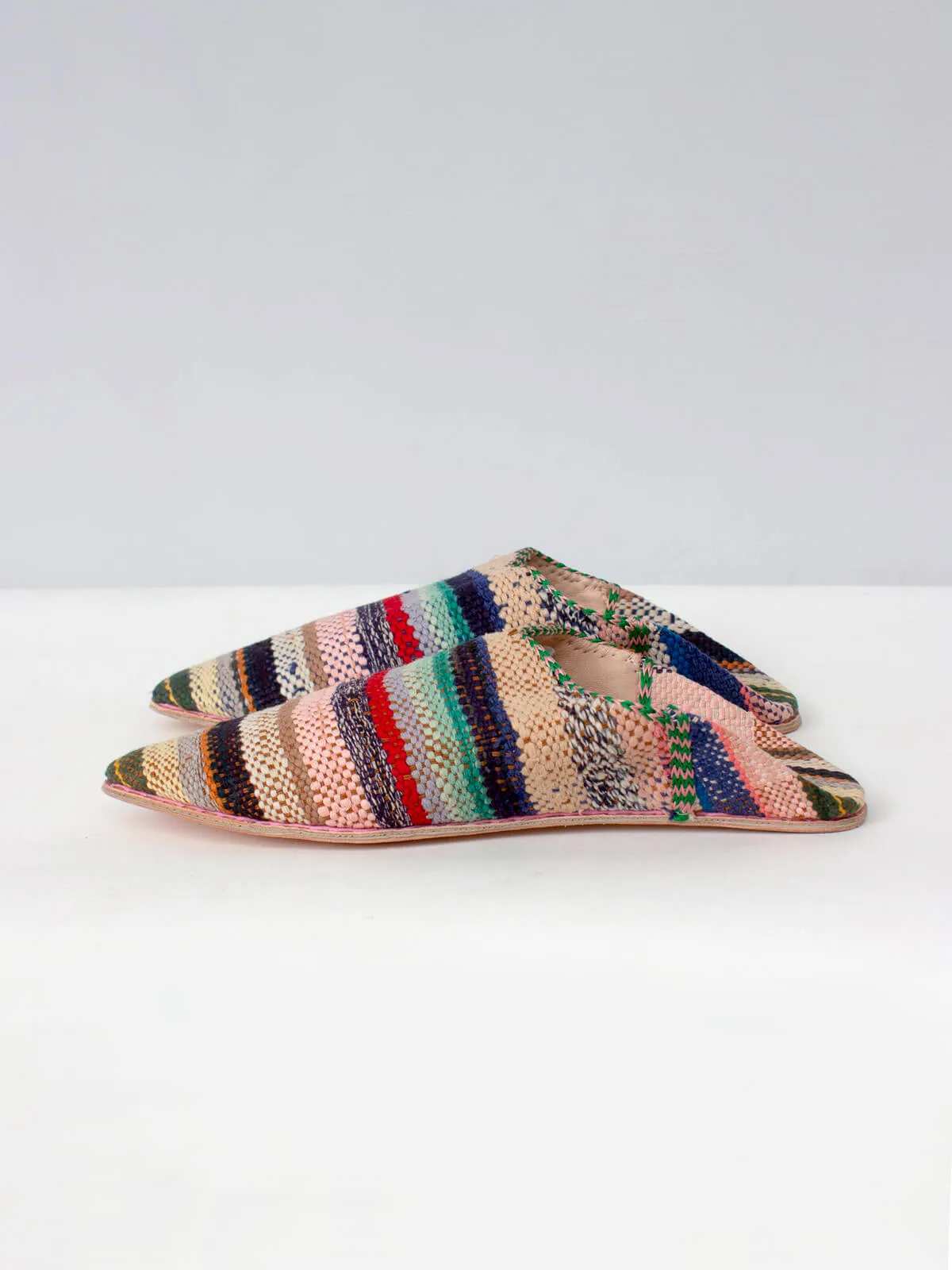 Moroccan Boujad Pointed Babouche Slippers, Pastel Stripe