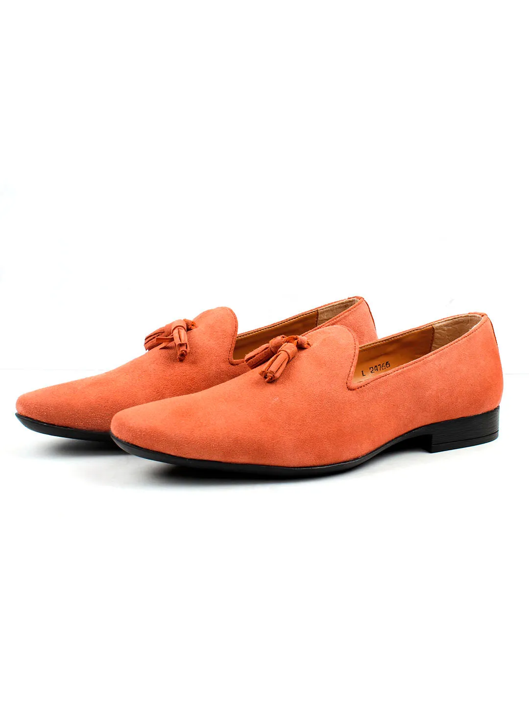 Peach Suede Leather Tassel Loafers