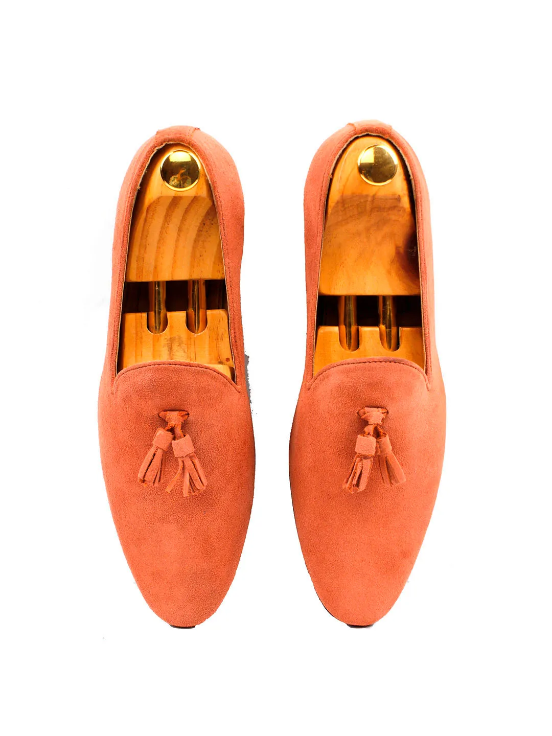 Peach Suede Leather Tassel Loafers