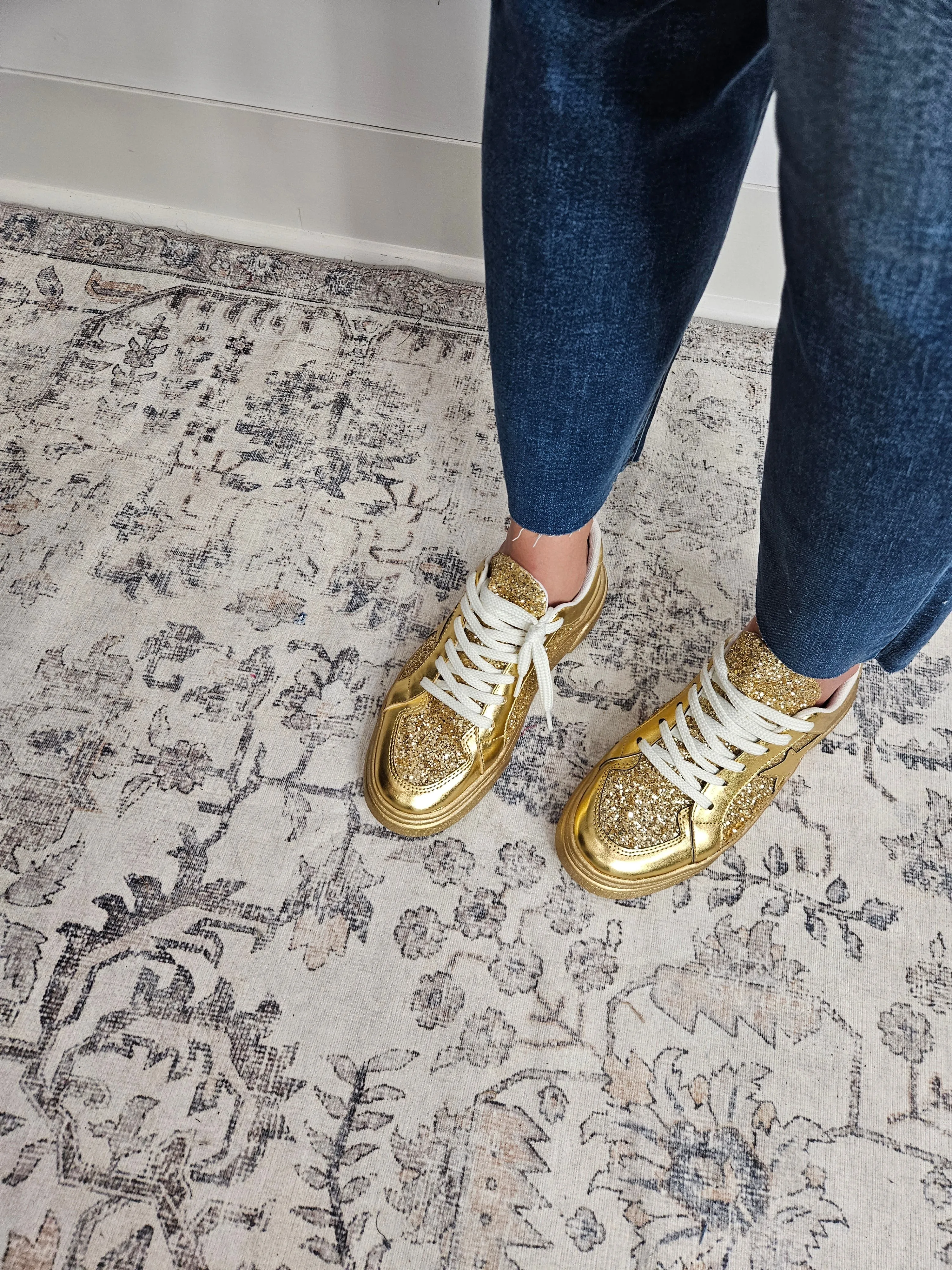 "Aria" Lace Up Platform Tennis Shoe (Gold)