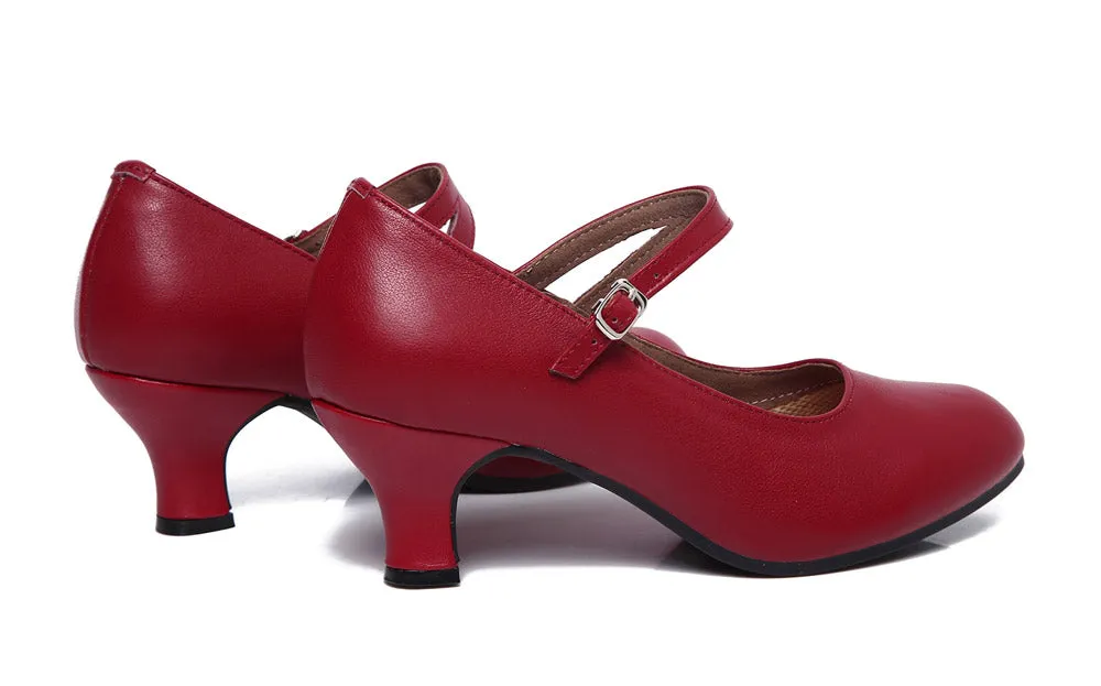 Selena Ladies Genuine Leather Character Dance Shoes with Split Strap and Rubber Sole.  Available in Black, Red and Silver