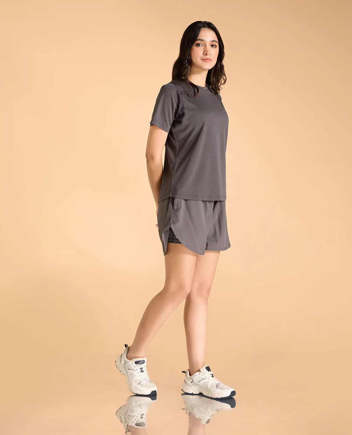 Stride Running Top and Shorts Grey