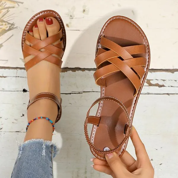 Women's Casual Retro Brown Handwoven Sandals 37722646C