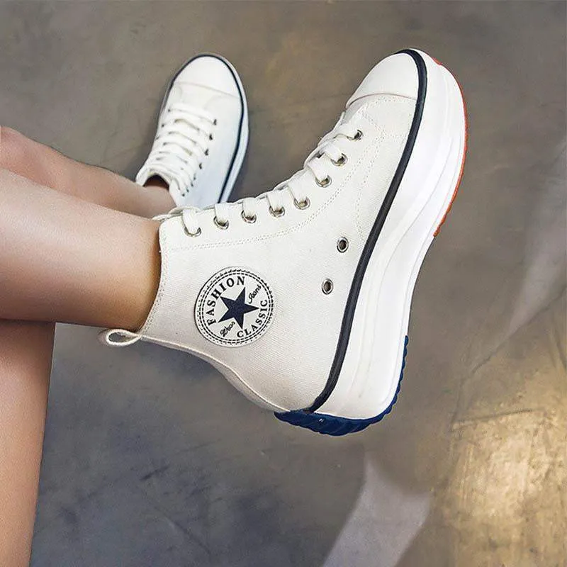 Women's Fashion Casual Lace-up Platform Heel Sneakers